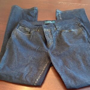 Ralph Lauren Women’s Black and Copper metallic jeans, size 12